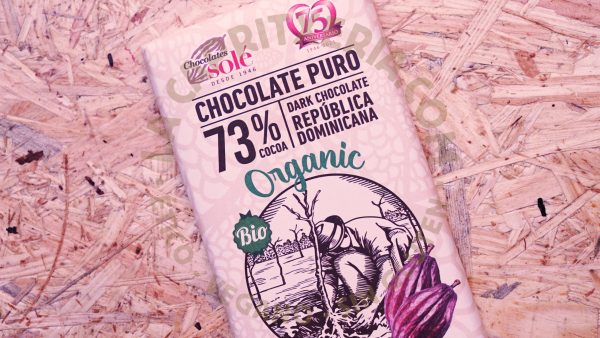 Tableta de chocolate orgánico de Chocolates Solé vegano y sin gluten 73%