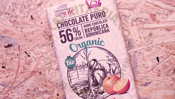 Tableta de chocolate orgánico de Chocolates Solé vegano y sin gluten sabor naranja