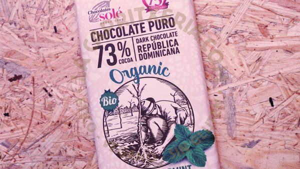 Tableta de chocolate orgánico de Chocolates Solé vegano y sin gluten sabor menta