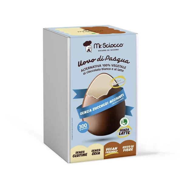 Huevo de Pascua DUO de chocolate blanco y negro sin azúcares añadidos